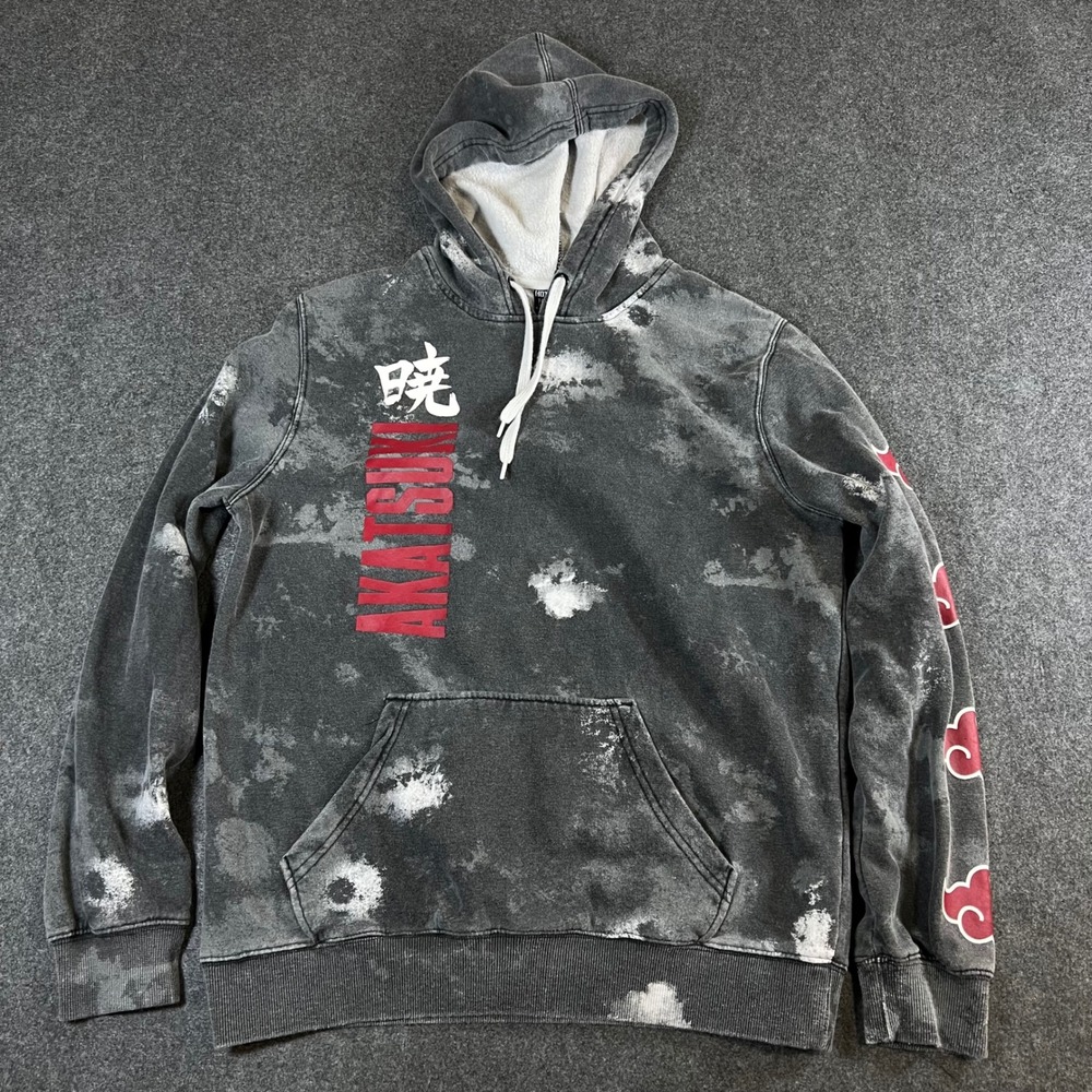 Hot Topic Naruto Shippuden Akatsuki Acid Wash Hoodie Grey Red Cloud Mens Large